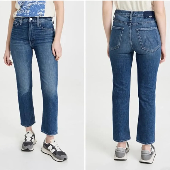 MOTHER Superior Denim High Waisted Rider Ankle Running with Scissors Blue 30